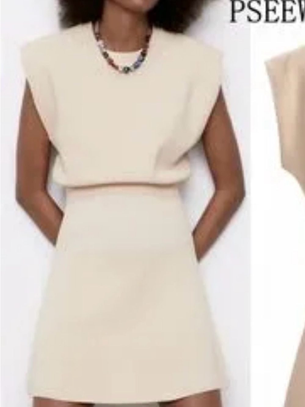 Zara Cream Structured Mini Skirt Set